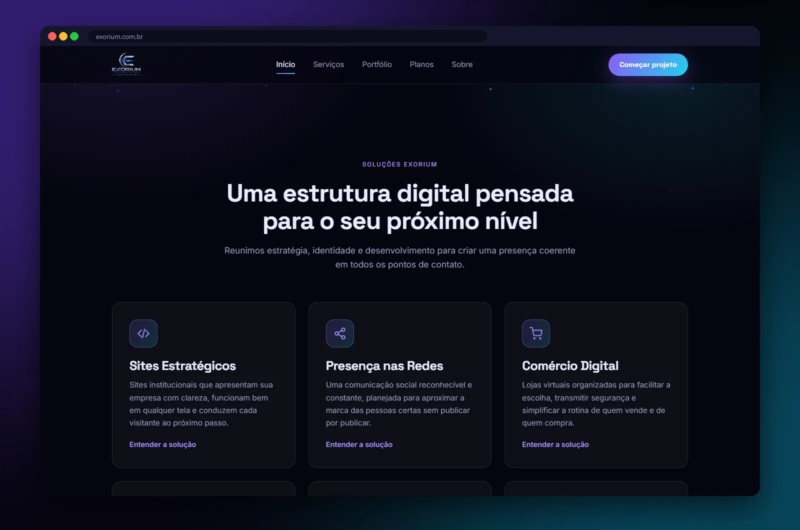 Exorium Technologies: seção do site no computador