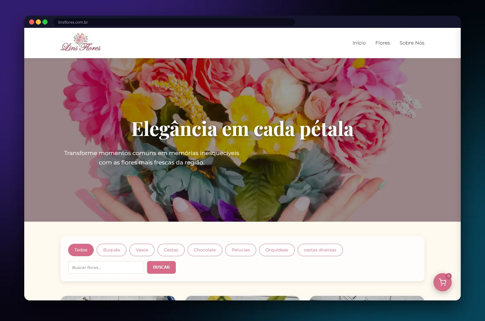 LinsFlores: página inicial no computador