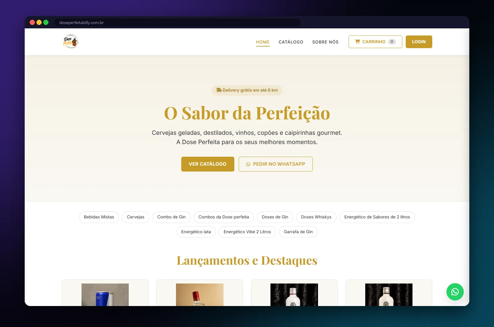 Dose Perfeita Billy: página inicial no computador