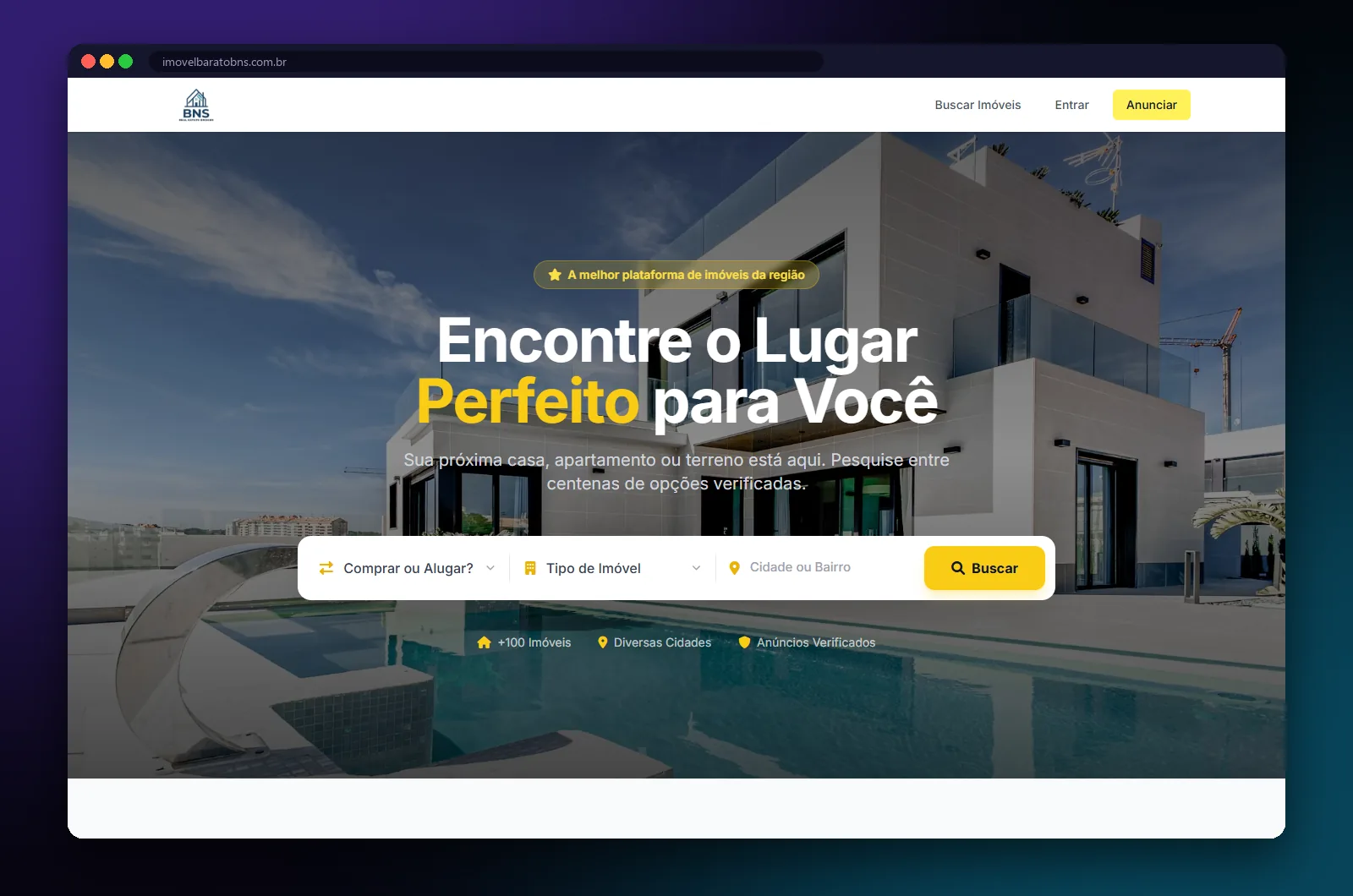 BNS Real Estate: página inicial no computador