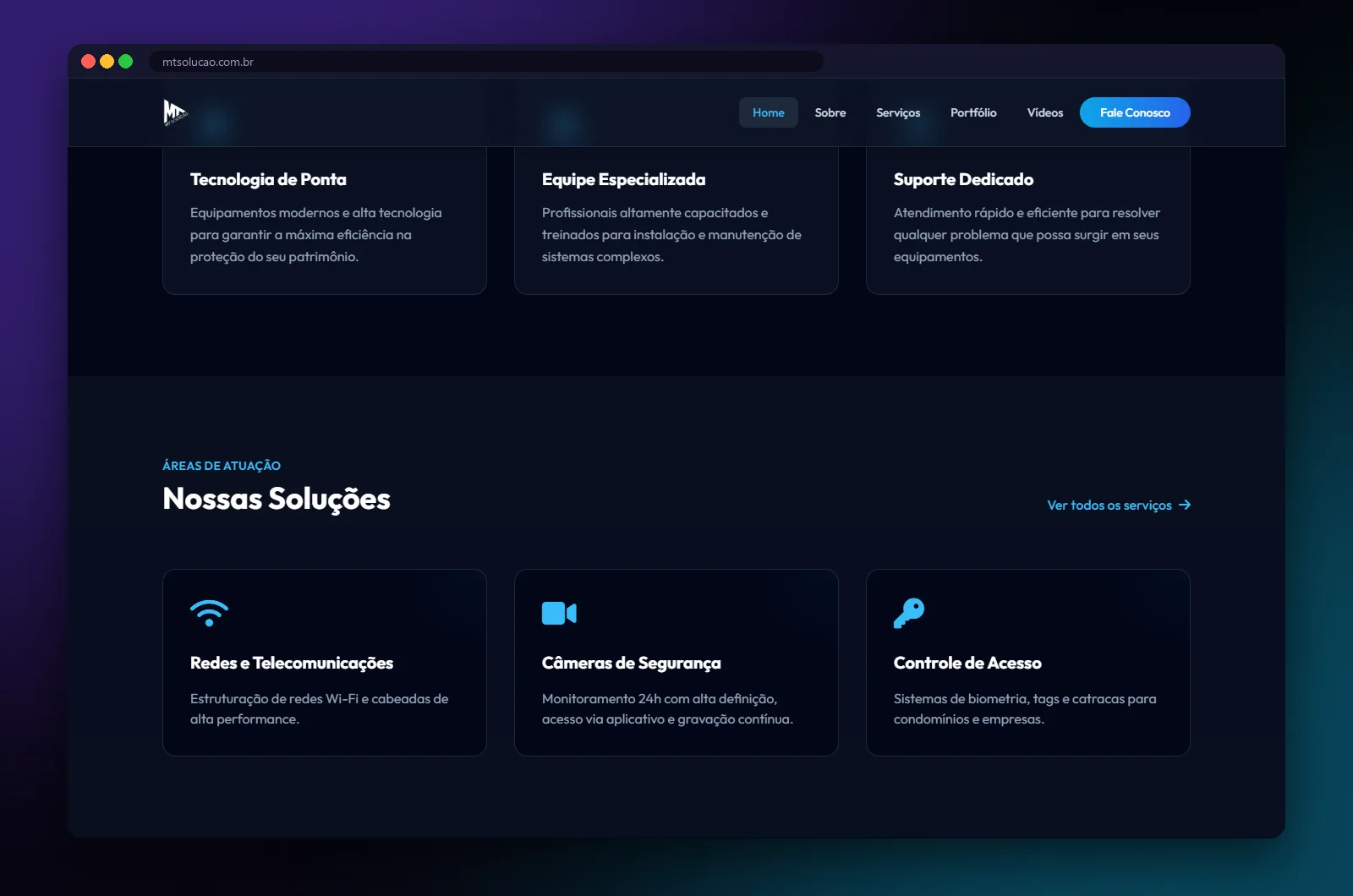 MT Solução: seção do site no computador
