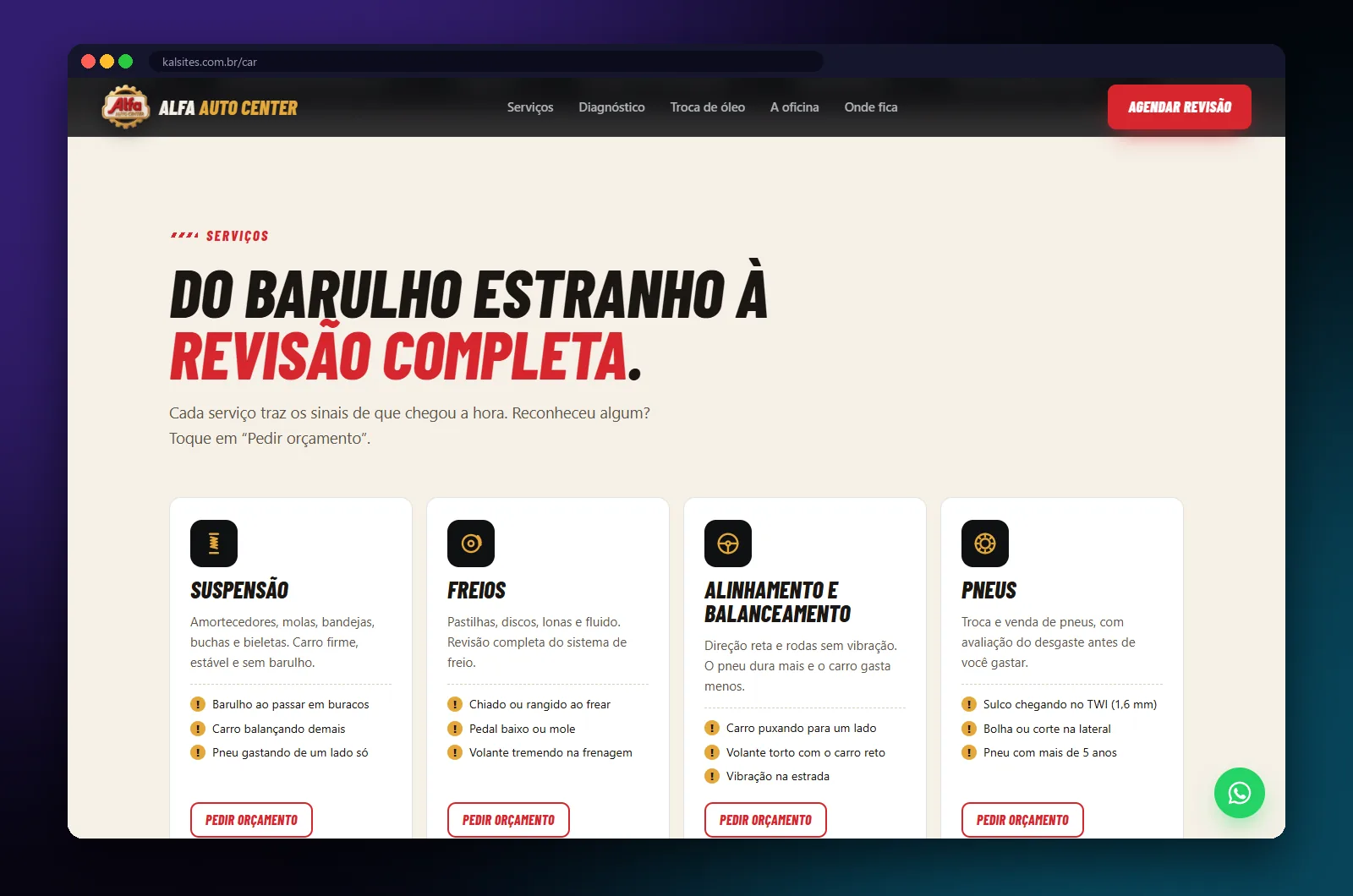 Alfa Auto Center: seção do site no computador