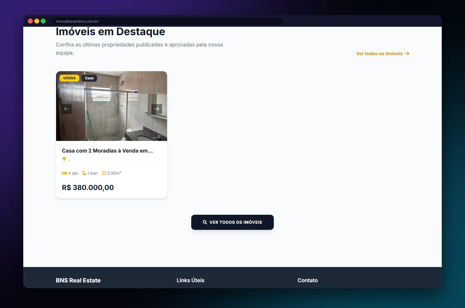 BNS Real Estate: seção do site no computador