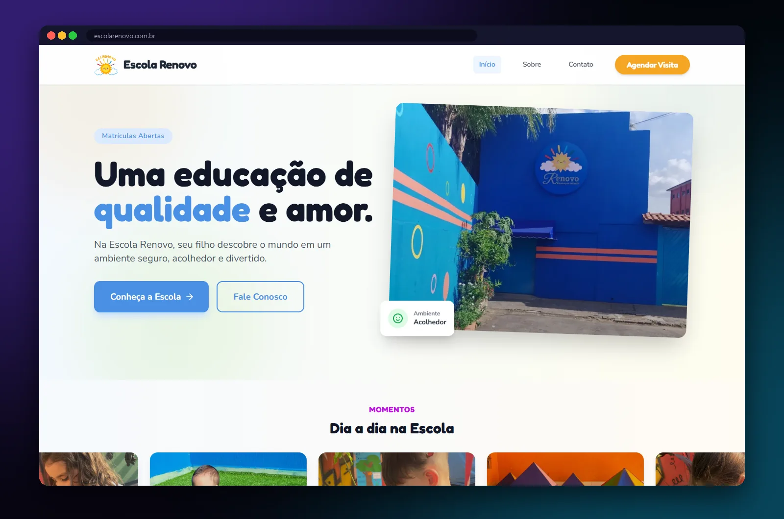 Escola Renovo: página inicial no computador
