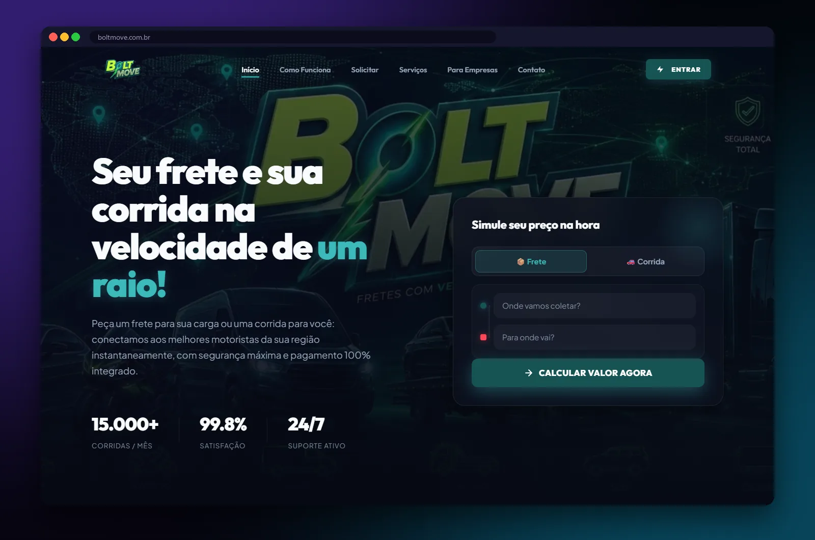 BoltMove: página inicial no computador