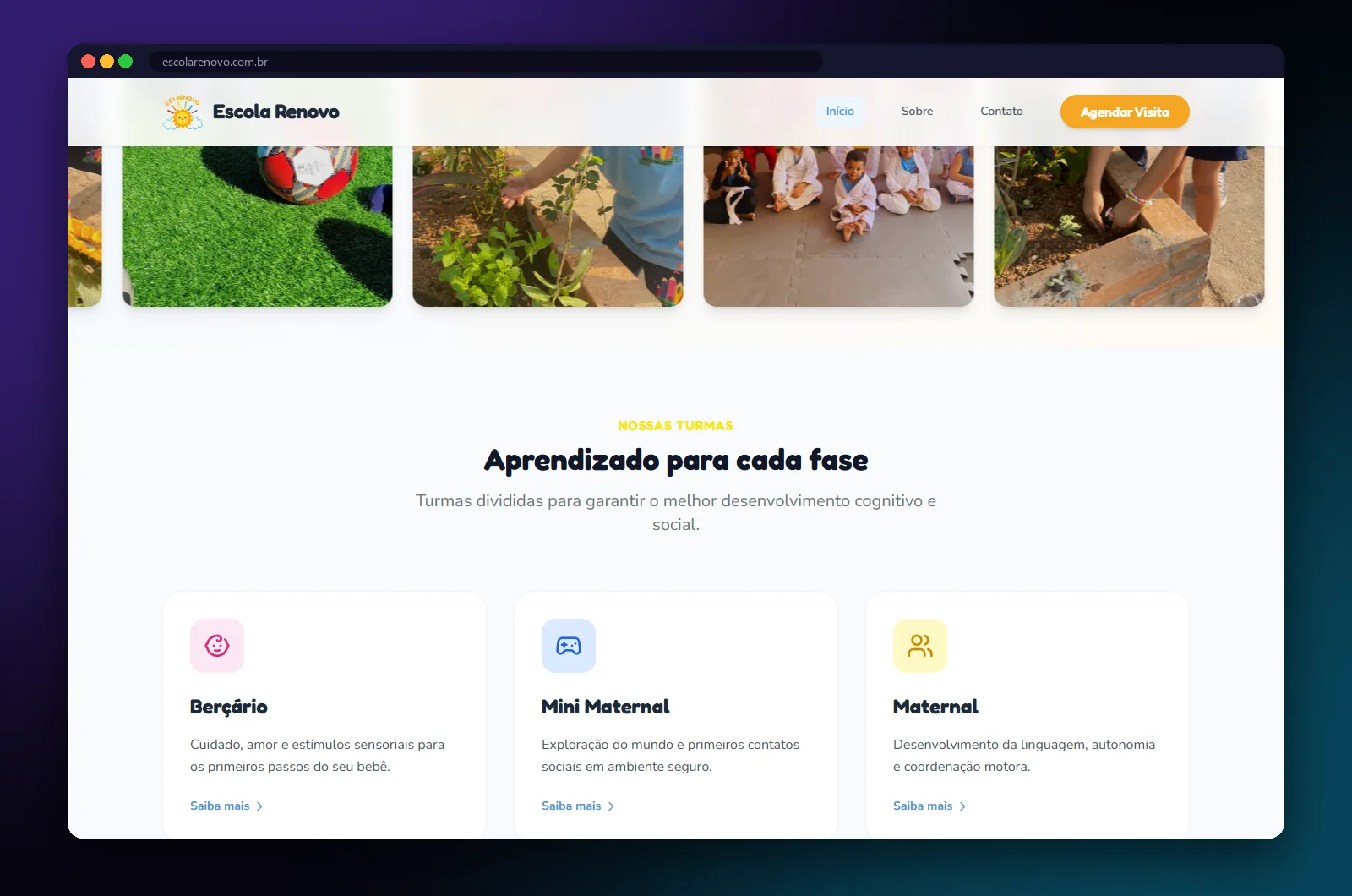Escola Renovo: seção do site no computador