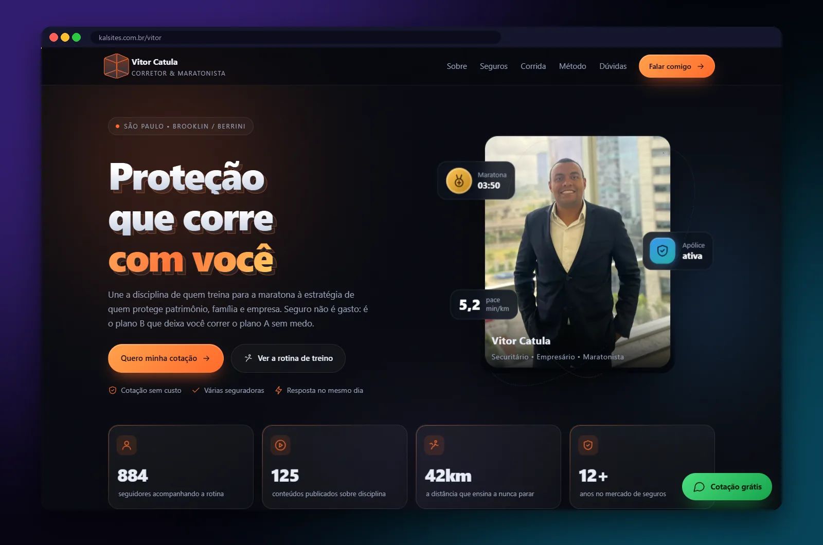Vitor Catula: página inicial no computador