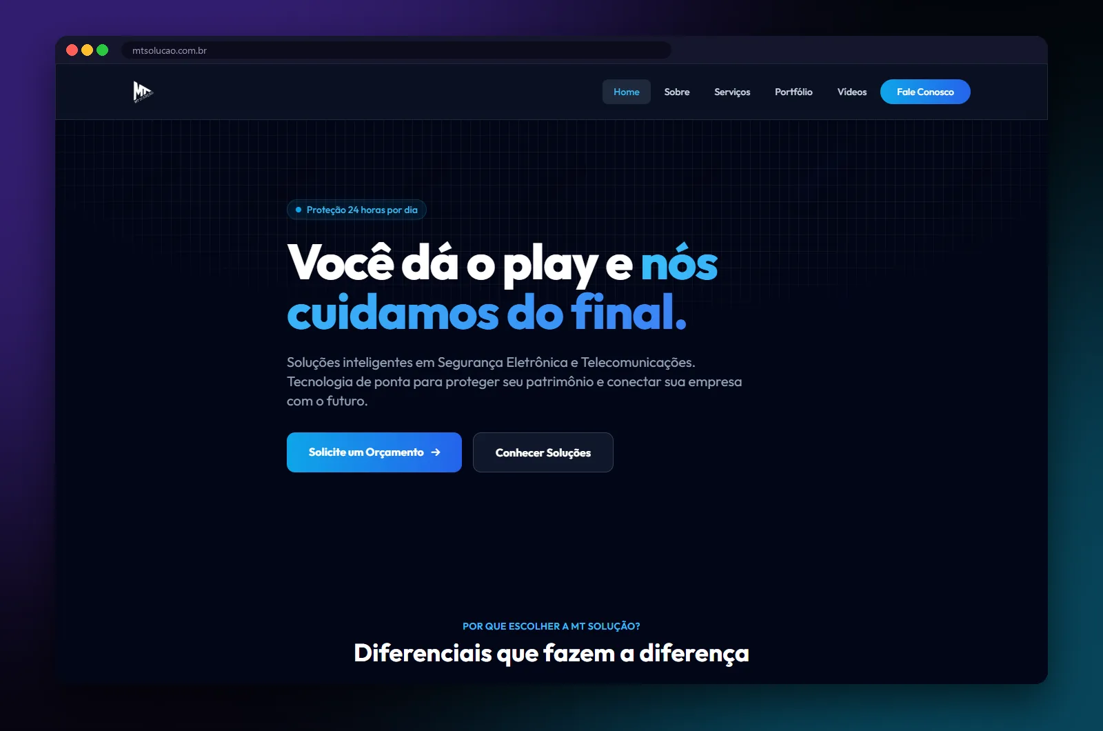 MT Solução: página inicial no computador