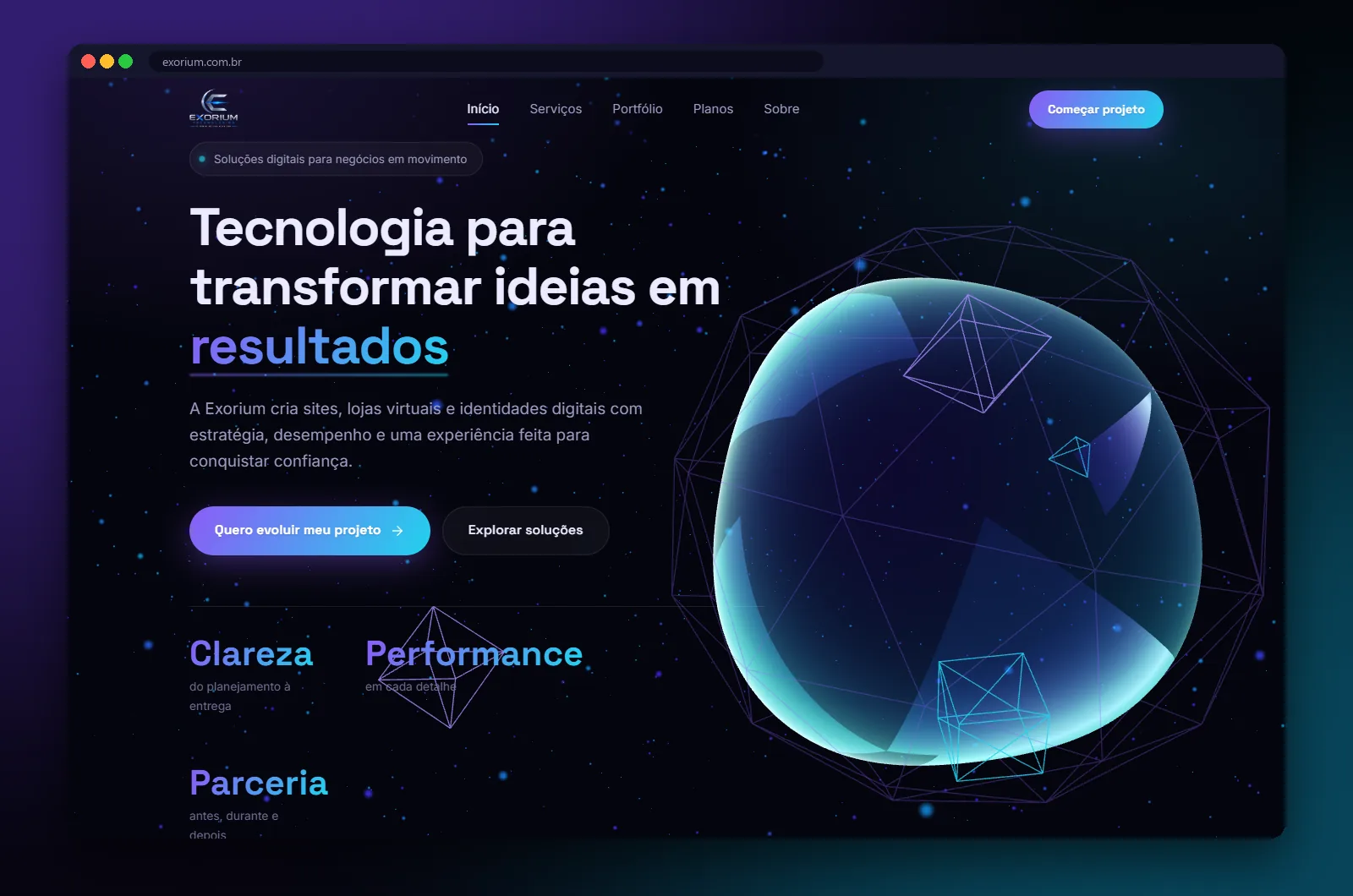 Exorium Technologies: página inicial no computador