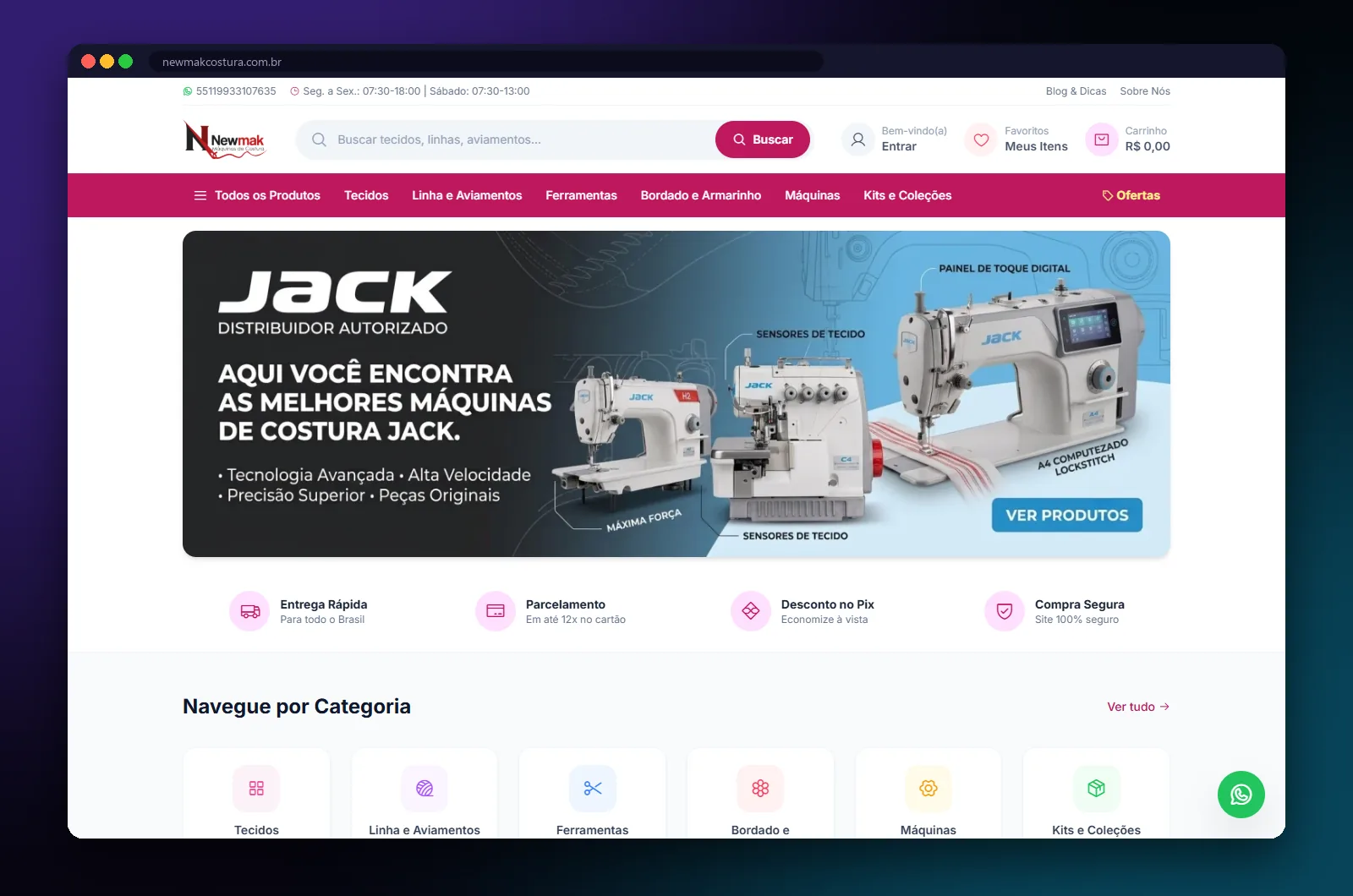 NewMak Costura: página inicial no computador