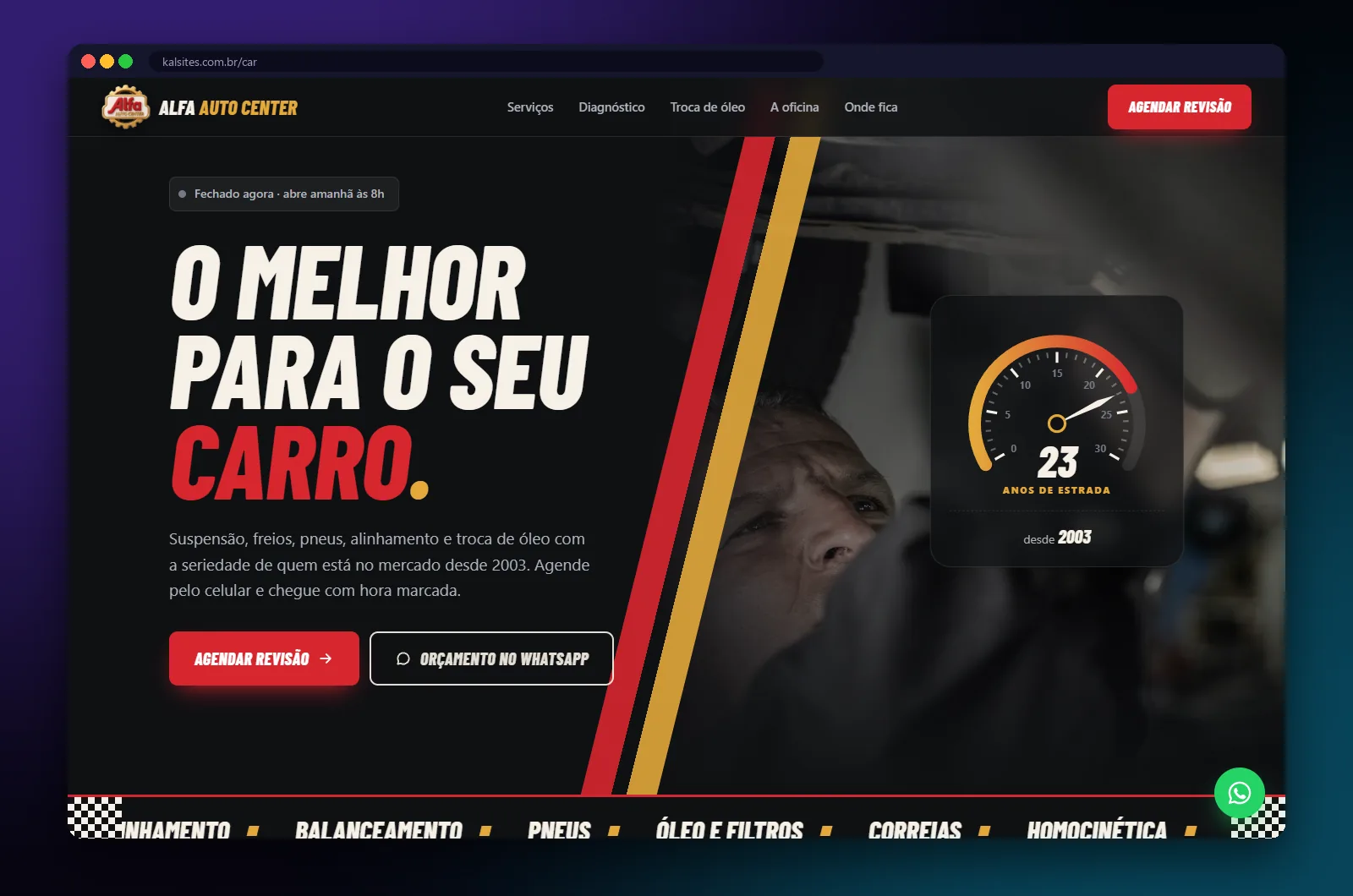 Alfa Auto Center: página inicial no computador