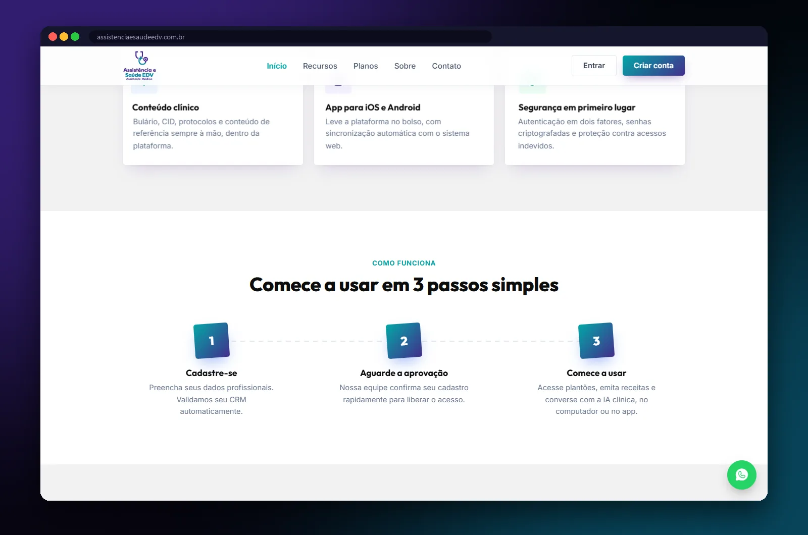 Assistência e Saúde EDV: mais uma seção no computador