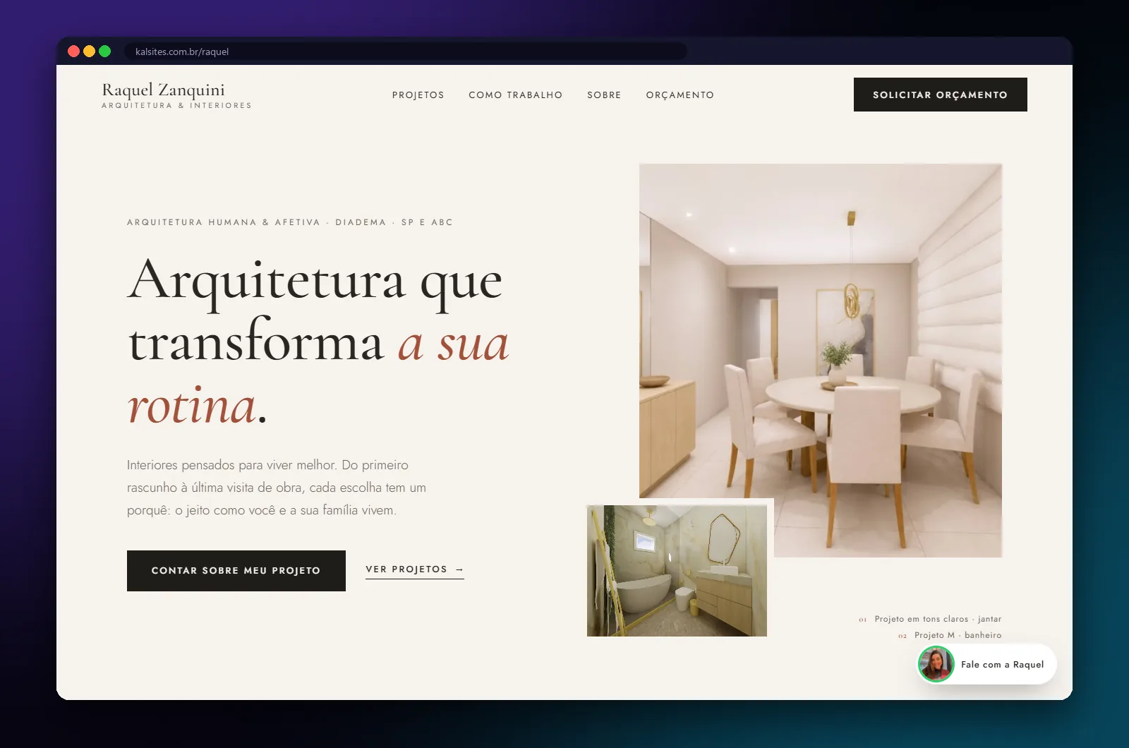 Raquel Zanquini Arquitetura: página inicial no computador