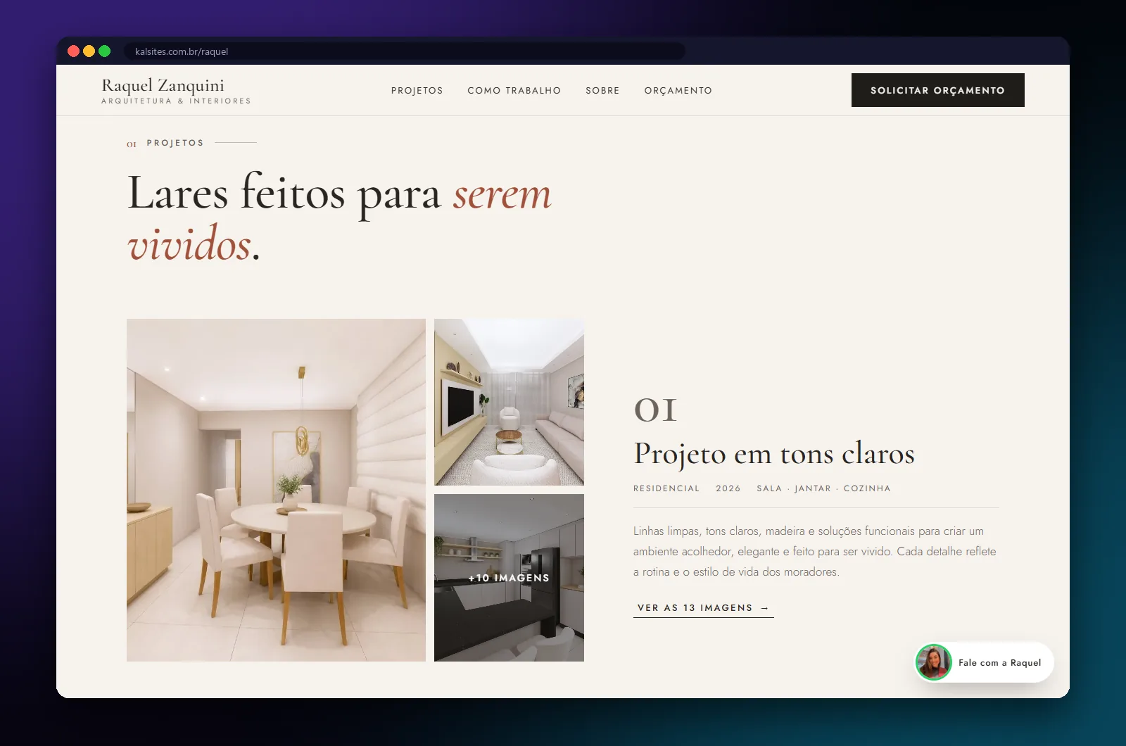 Raquel Zanquini Arquitetura: seção do site no computador