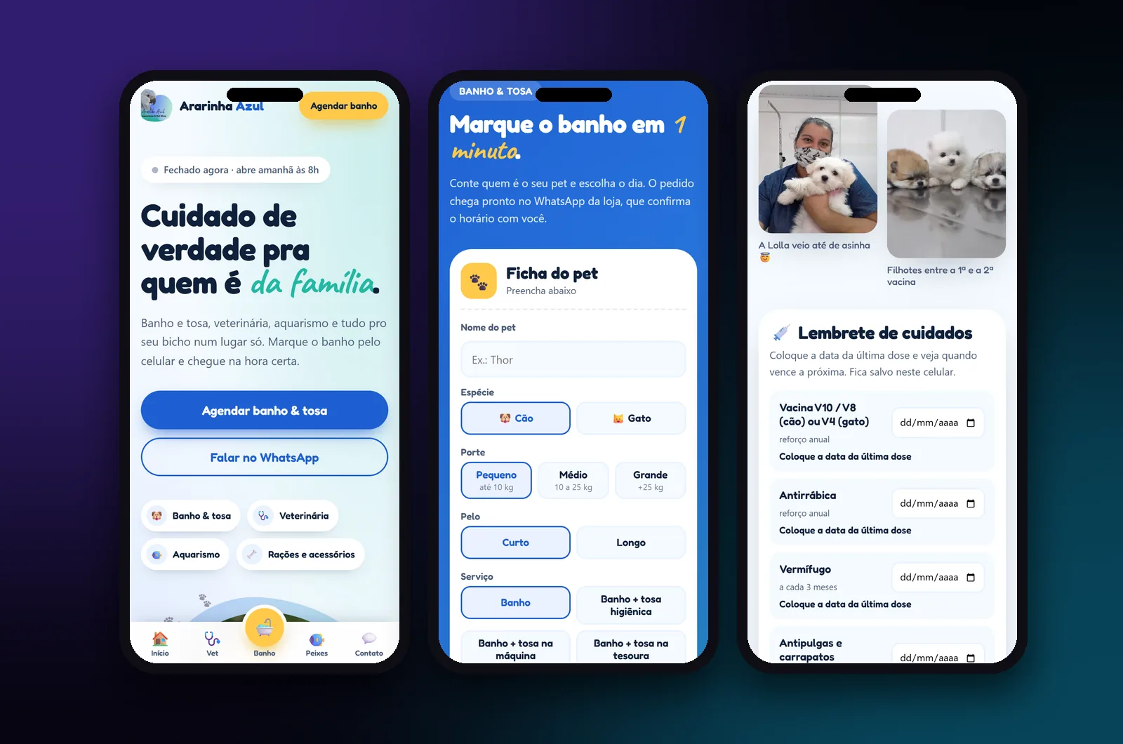 Ararinha Azul Pet Shop: versão para celular